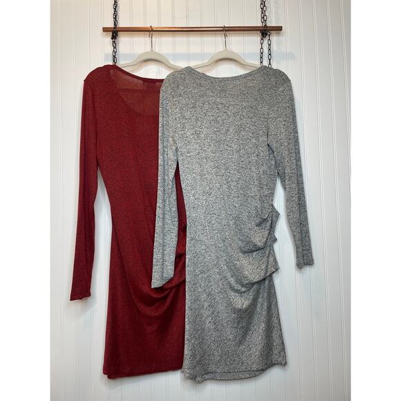 NWT Nordstrom Sheath Ruched Dresses Gray & Red Long Sleeve Mini Bundle Size L - Picture 2 of 6